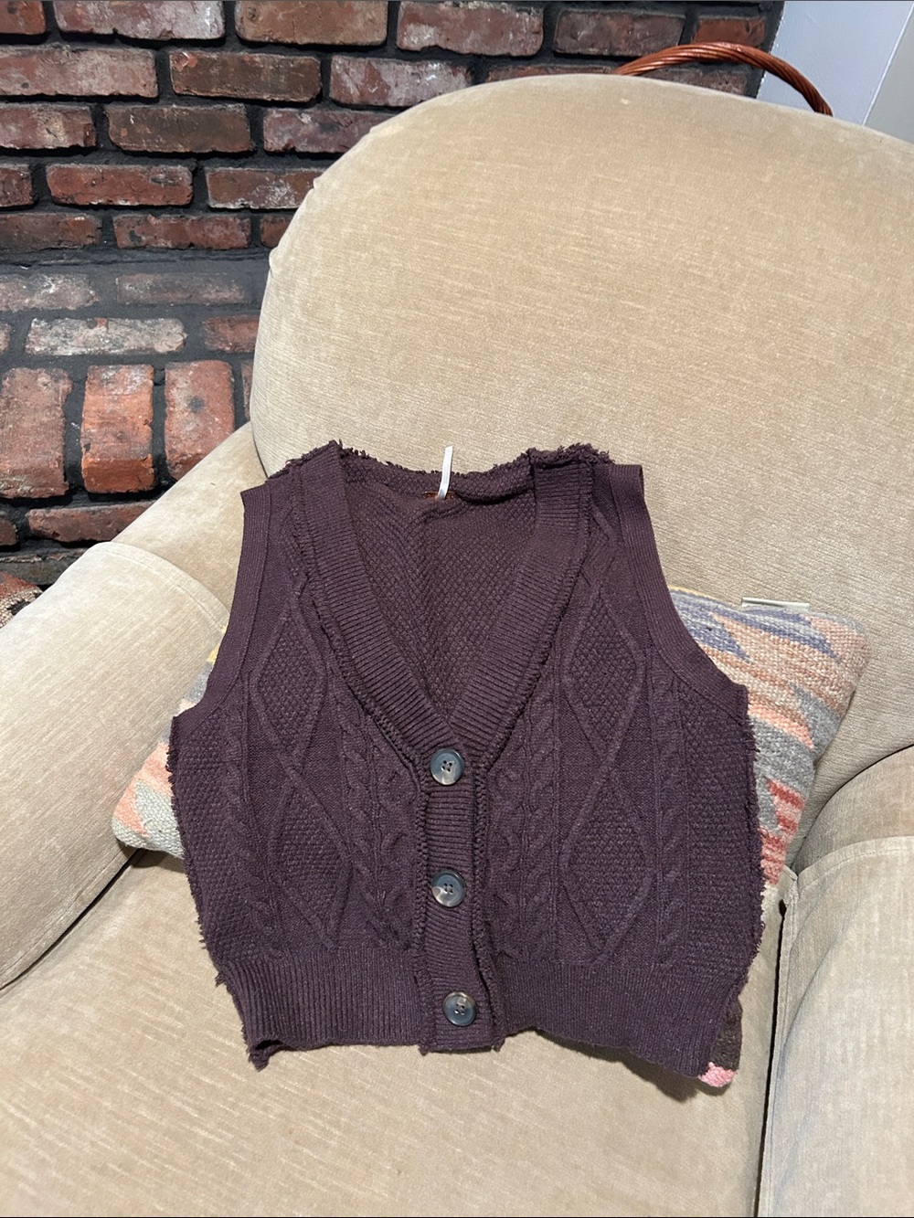 Chunky Knit Button-Front Sleeveless Sweater Vest - Deep Plum